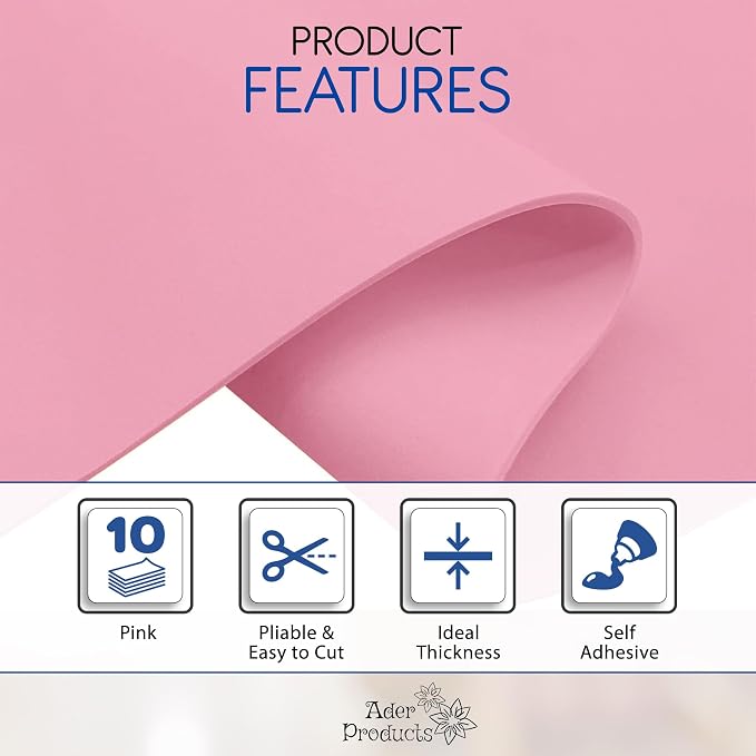 Adhesive Pink EVA Foam Sheets for Crafts, 2mm Thickness – Sticky Back Foam - Image 3