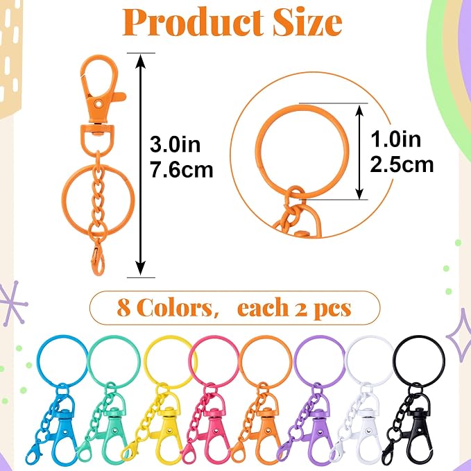 16 Pcs Metal Keychain Clip, Colorful Swivel Snap Hook - Image 2