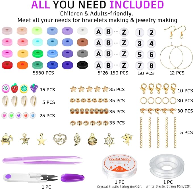 Gionlion 6000 Clay Beads Bracelet Making Kit, 24 Colors Flat Preppy Beads - Image 3