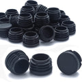 Furnigear Plastic Plugs Tubing End Caps Chair End Caps 1 3/16" Outside Bottom Round Tubing Caps Round Furniture Sliders Glides Black (Fit 1.1-1.13" Tube Inner Diameter, 24pack)