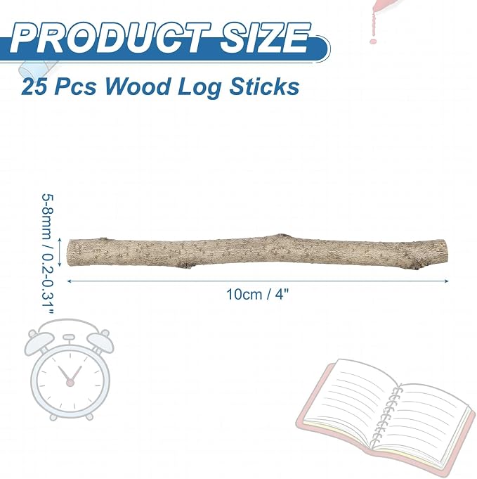PATIKIL 25 Pcs 4inch Wood Log Sticks, 0.2-0.31inch in Diameter Natural Driftwood - Image 2