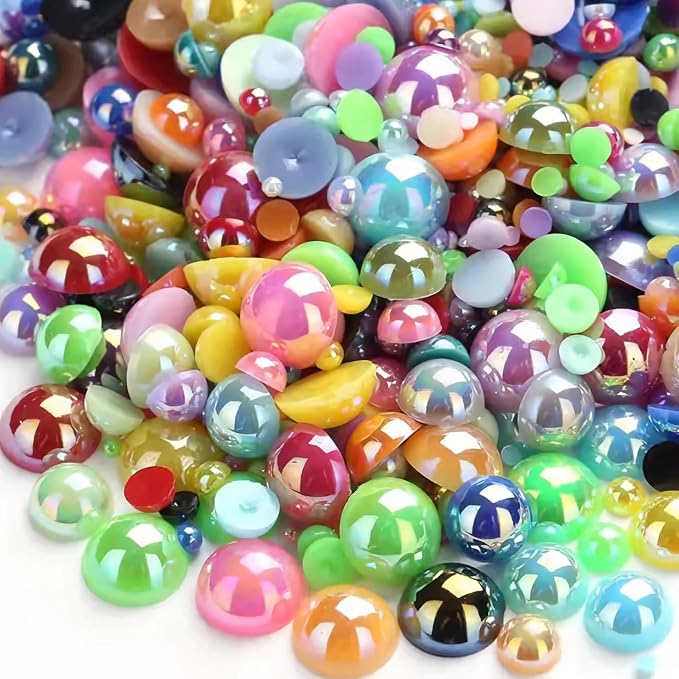 1000PCS Mixed Sizes 3/4/5/6/8/10mm Flatback Half Round Pearls Gems by Unknown