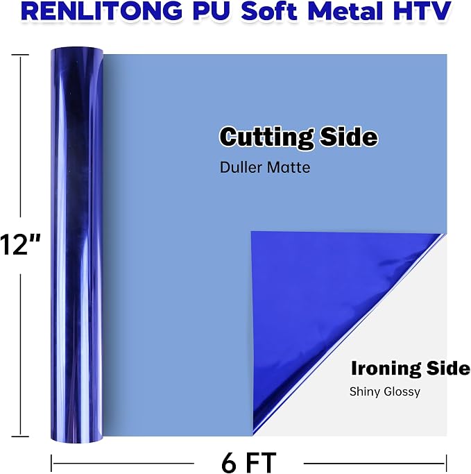 RENLITONG Soft Metal Heat Transfer Vinyl, Premium PU Material HTV Roll - Image 2