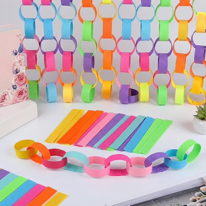 Roowest 600 Sheets Felt Chain Strips Bright Color Chain Garland 1x8 Inch - Image 2