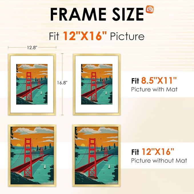FIXSMITH 12x16 Picture Frame Gold Set of 2, Photo Frame - Image 2