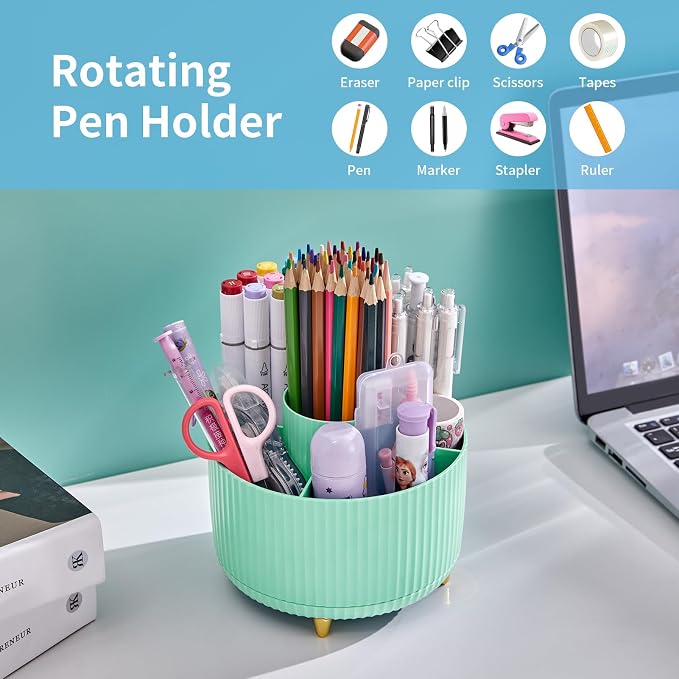 Marbrasse Desk Organizer, 360-Degree Rotating Pen Holder, Desk Organizers and - Image 3