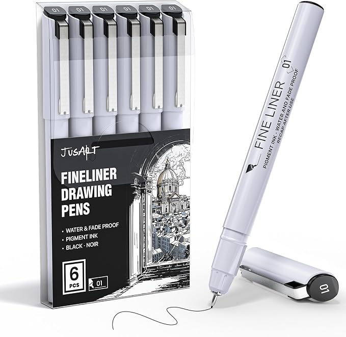 JusArt Fineliner Pens, 0.25mm Ultra Fine Point Pens 01, No Bleed, Waterproof by JusArt%7CCreativeArtSupplies