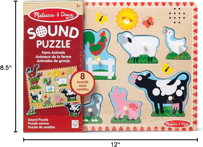 Melissa & Doug Farm Animals Sound Puzzle – 8-Piece Wooden Peg Puzzle - Image 10