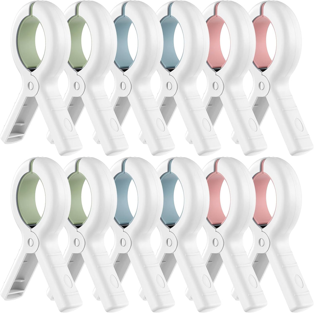 Senbowe 12 Pack Beach Towel Clips,Pool Chair Clips,Heavy Duty Plastic Clothes Pins,Quilt Drying Clips,Windproof Clothes Clips,Keep Your Towel,Clothes,Blankets to Dry on Clothesline and Hanging Rack