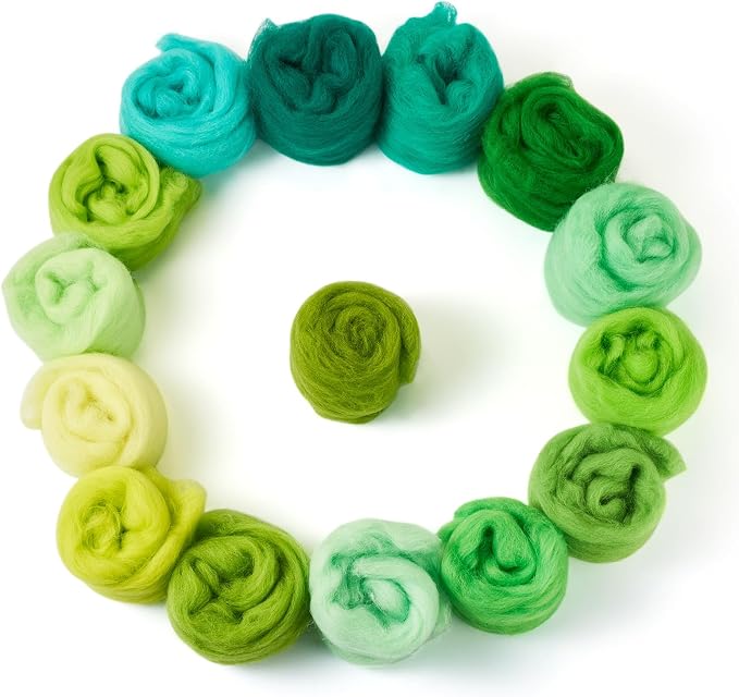 Boutigem 15 Colors 75G Green Needle Felting Wool Roving by BoutigemJewelry