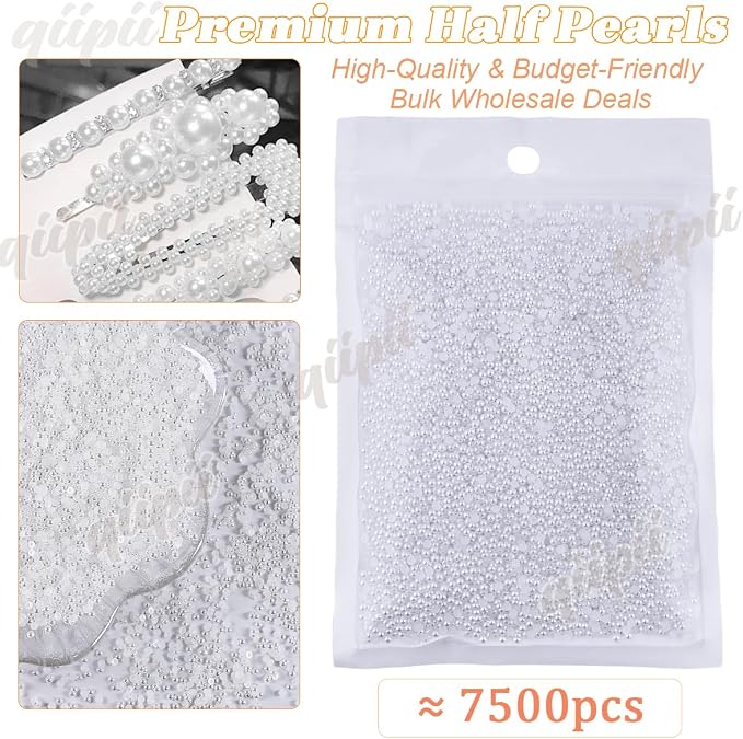 qiipii 7500PCS 2mm Small Pure White Round Half Round Pearls - Image 2