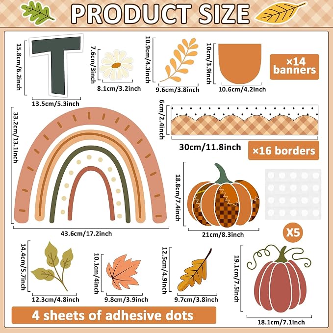 Thanksgiving Pumpkin Bulletin Board Decorations Fall Classroom Decors Leaves - Image 2