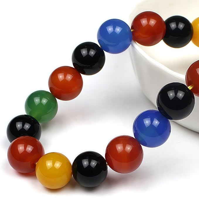 MJDCB AAA Natural Multicolor Agate Beads Round Colorful Stone Energy Healing - Image 2