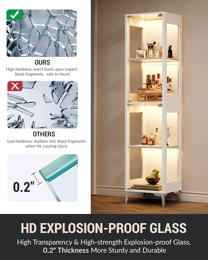 Glass Display Cabinet, 4-Tier Curio Cabinet, Adjustable Shelves, 000 Color - Image 6