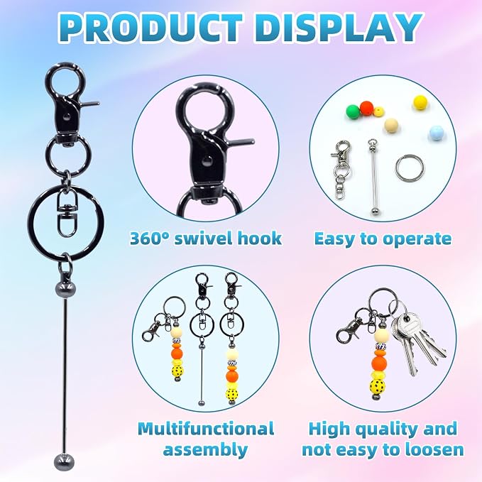 60 Pcs Beadable Keychains Bulk Kit – DIY Keychain Making Supplies - Image 3