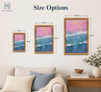 Framed Pink Beach Canvas Wall Art, Pastel Surfing Painting Picture Wall Decor - Image 5