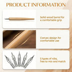 2 Pack Dip Pen Set, Oblique Calligraphy Pen Nib Set, Wooden Calligraphy Drawing - Image 3