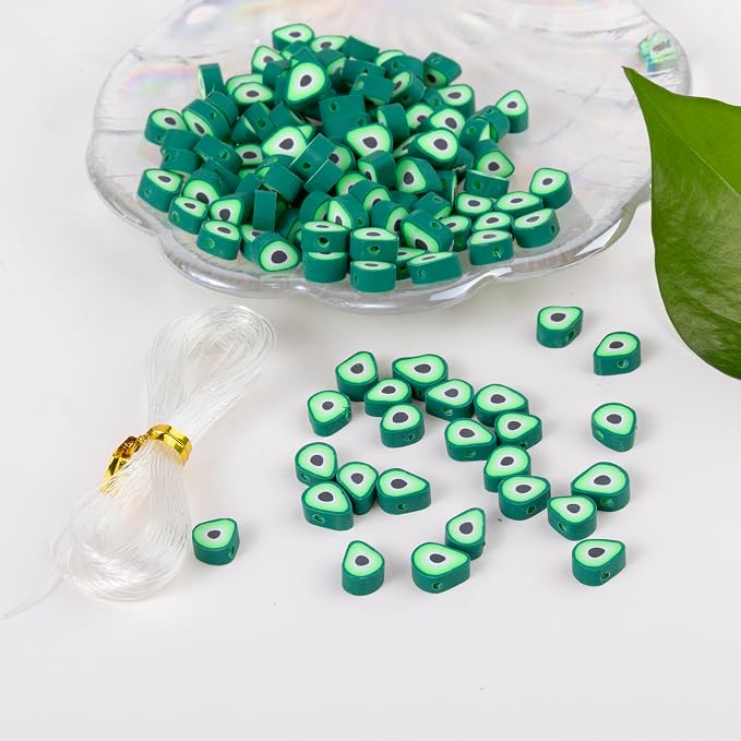 100pcs Green Avocado Polymer Clay Spacer Beads - Image 3