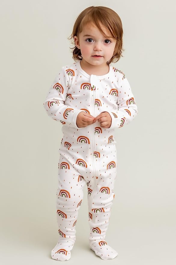 O2 BABY Baby Boys Girls Organic Cotton Zip-Front Sleeper Pajamas, Footed Sleep 'n Play