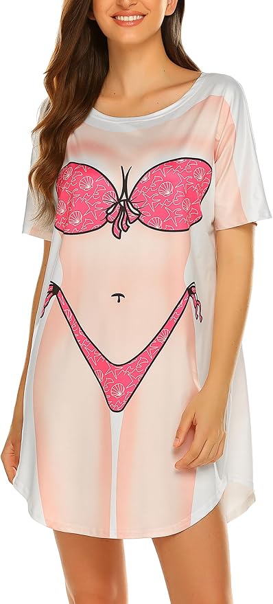 Ekouaer Women's Bikini Shirt Cover Up Short Sleeve Cute Bikini Print Cover-Up by EKOUAER