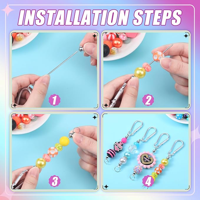 Dunzoom 12 Pieces Beadable Keychain Bars Bulk Key Chain Making Kit DIY Blank - Image 4