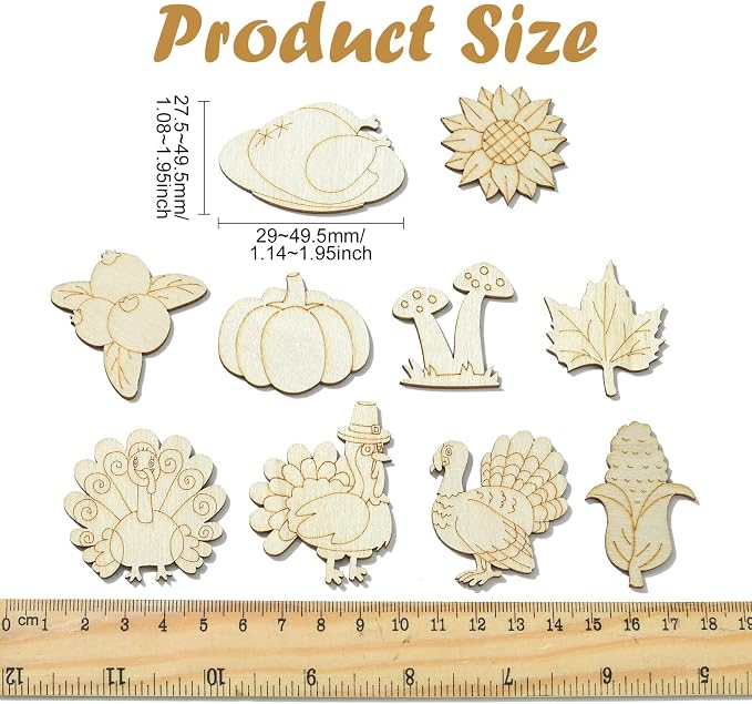100 pcs Mixed Styles Thanksgiving Theme Unfinished Wooden Cutout Charms Pumpkin - Image 2