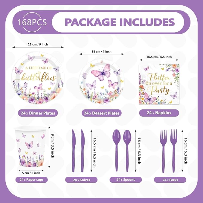 168Pcs Butterfly Bridal Shower Supplies A Lifetime of Butterflies Plates - Image 3