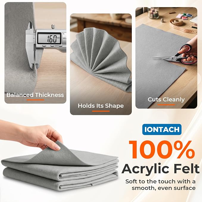 IONTACH 18" X 18" Soft Felt Sheets 1.6mm Thick | Acrylic Felt Fabric Sheets - Image 3