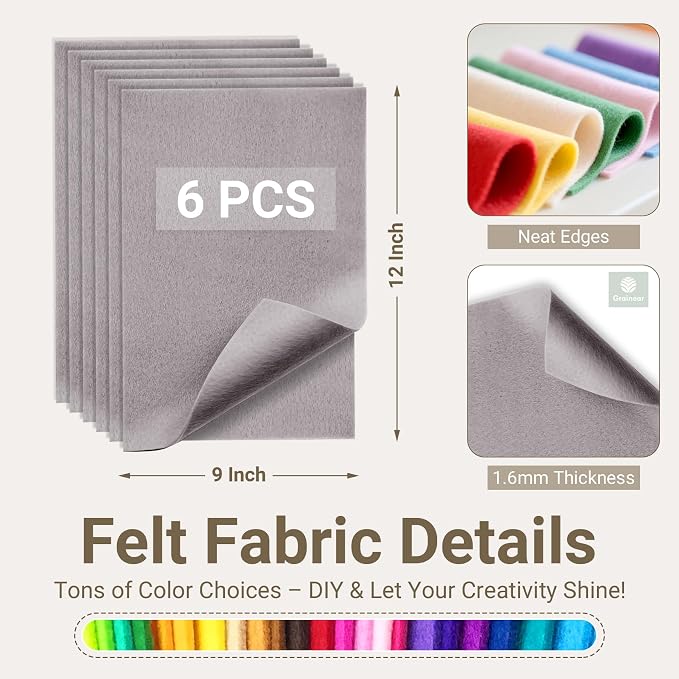 Light Gray Soft Felt Sheets for Crafts, 1.6mm Thick, Kids' Crafts, DIY Projects - Image 2