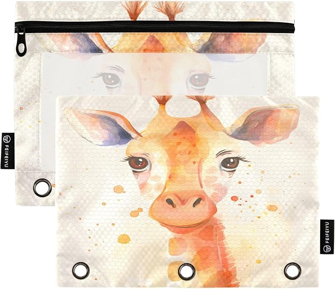Giraffe Brown Pencil Pouch for 3 Ring Binder, 2 Pack Waterproof Pencil Bags by BOENLE-WELCOMEYOURCOMING