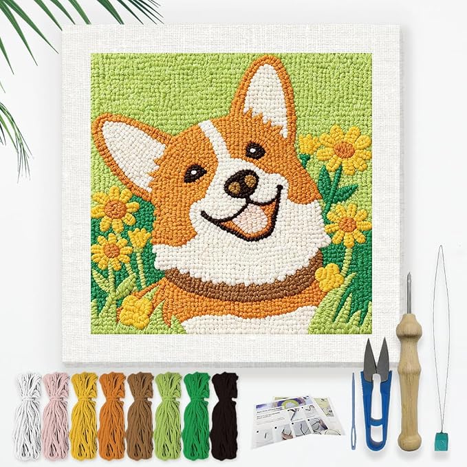 Doodlream Cute Corgi Dog DIY Punch Needle Embroidery Kit by Doodlream