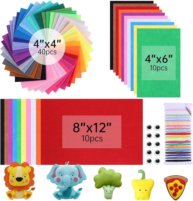 ABEJFIC 60PCS Felt Fabric Sheets Craft Kit by Unknown