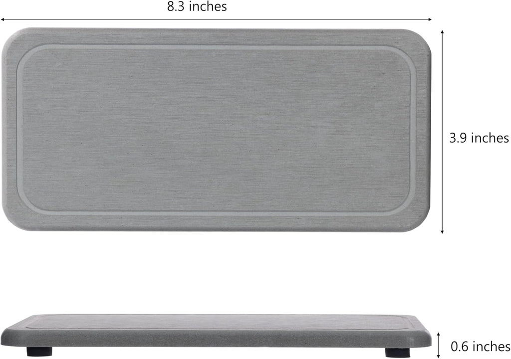 2 Pcs Water Absorbing Stone Trays, Kitchen/Bathroom Sink Soap Dish, Diatomite Tray Used for Hand Soap & Cosmetic Bottles in The Modern Home, 4" W x 8.3" L, Gray