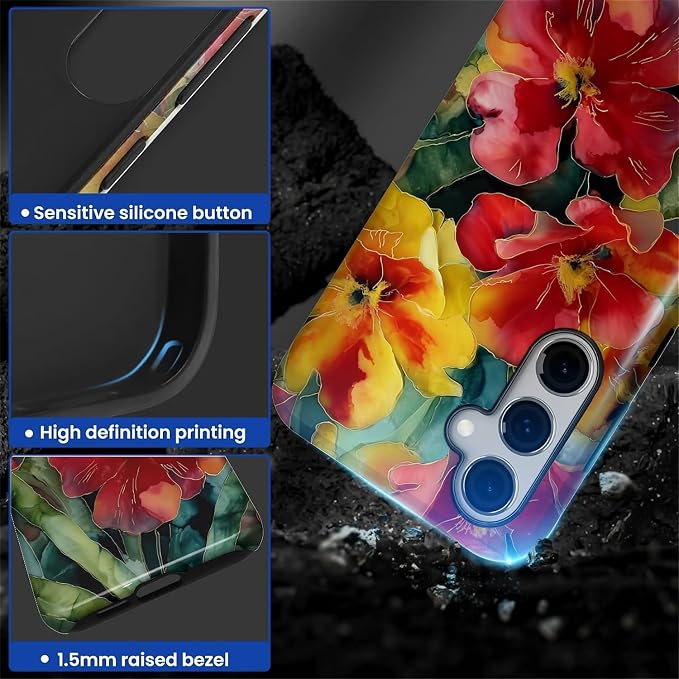 Case for Samsung Galaxy S24 FE Case, Vintage Floral Girly Design Hybrid Dual - Image 4