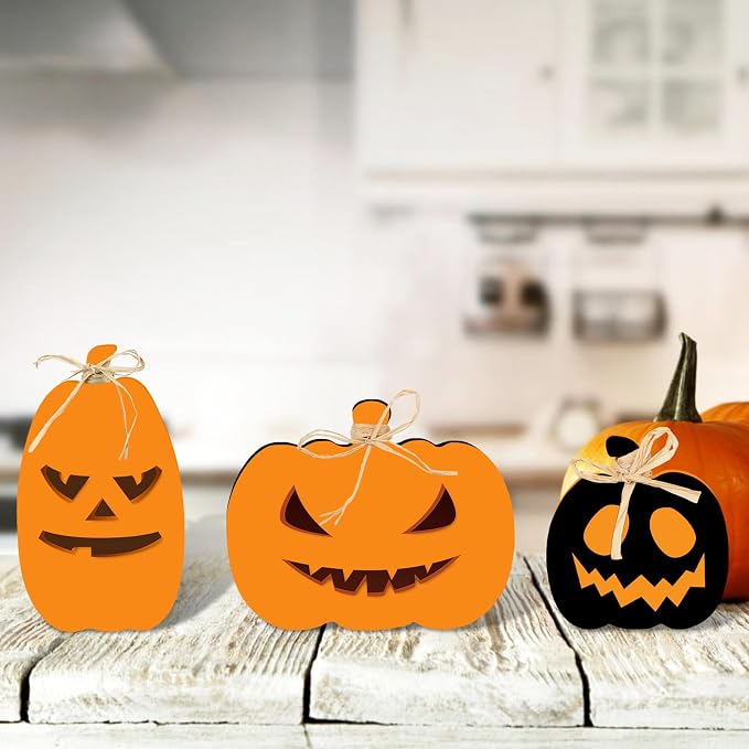 Whaline 3Pcs Unfinished Fall Pumpkin Wooden Cutout - Image 5