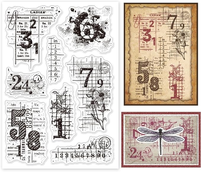 GLOBLELAND Vintage Numbers Background Clear Stamps Retro Daisy Transparent by GLOBLELAND