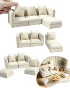 iLAND Dollhouse Furniture Sectional Dollhouse Couch Set White Velvet Sofa by ILANDTradingCoLtd