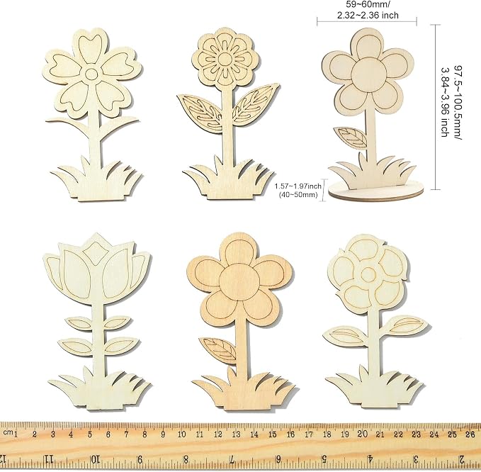 30 pcs 6 Styles Spring Flower Theme Unfinished Wooden Cutout Charms Cute Floral - Image 2
