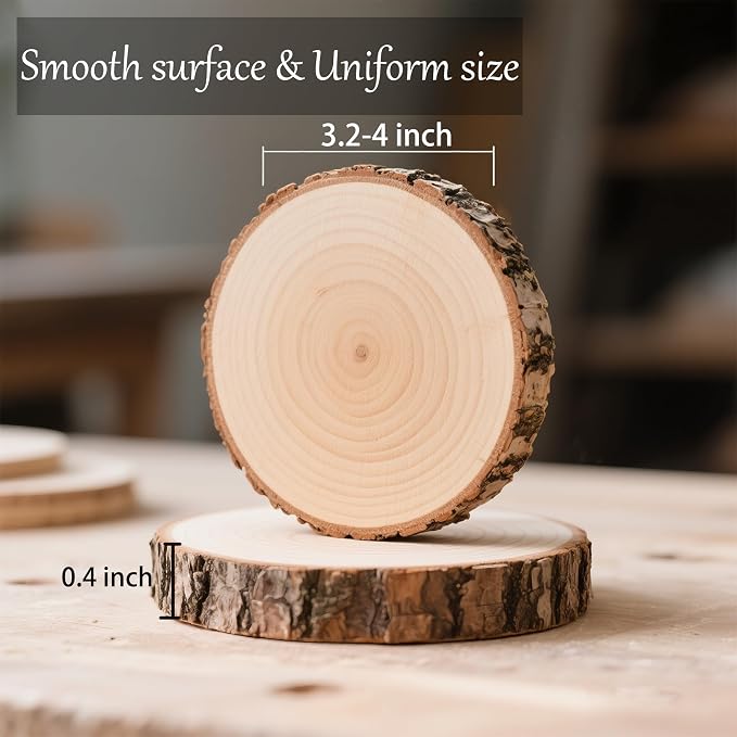 Unfinished Natural Wooden Slices 80 Pcs 3.2-4 Inch Wood Circles - Image 2