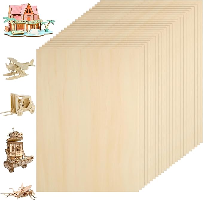 24Pcs 16 x 12 x 1/8 Inch Basswood Sheets, Unfinished Wood Boards, 3mm Basswood by HOME