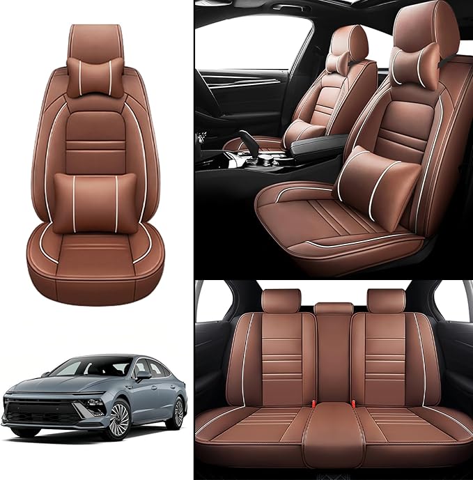Car Seat Covers for Hyundai Car Sonata 2002-2025 | 5-Seats Seat Covers, Waterproof Seat Protectors, Automotive Seat Covers (Full Set with Pillow,Coffee)