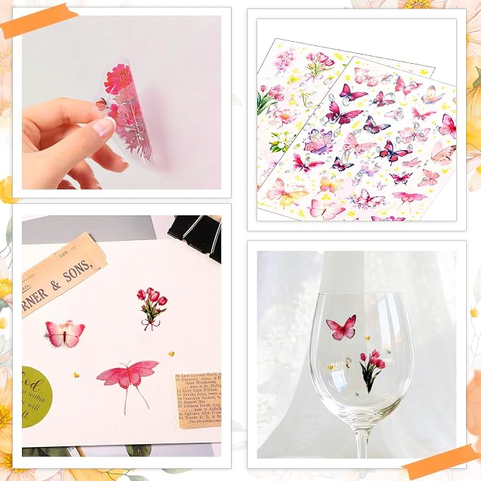 Transparent Floral Butterfly Scrapbook Stickers Pack, Waterproof Dreamy Decals - Image 5