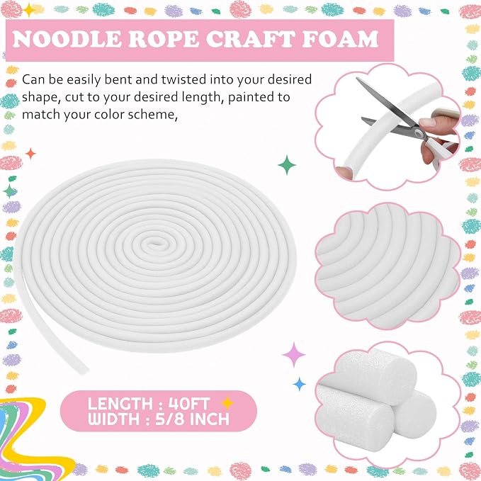 Frienda 5/8 Inch x 40 Ft White Foam Noodles - Image 2
