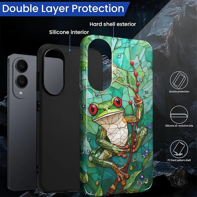 for Samsung Galaxy S25 Edge Case, Frog Stained Glass Pattern Glossy 2 in 1 - Image 3