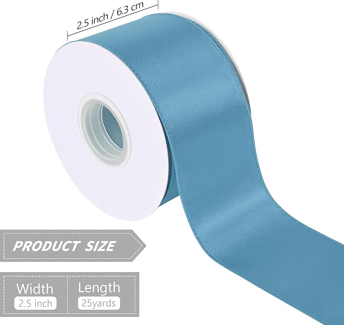 Dusty Blue 2.5 Inch 25 Yards Satin Wired Ribbon Easter Ribbons - Image 2