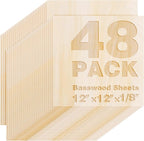 48 Pack Basswood Sheets 12"x12"x1/8", 3mm Basswood by Axincheng