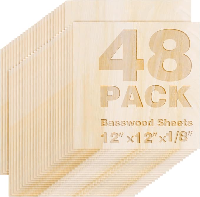 48 Pack Basswood Sheets 12"x12"x1/8", 3mm Basswood by Axincheng