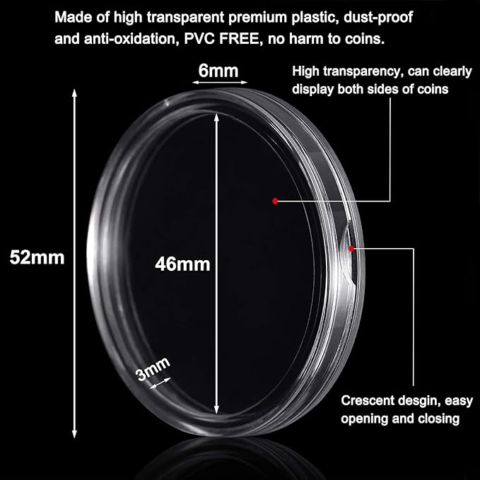 46mm Coin Capsules with Foam Gasket and Storage Organizer Box, Coin Storage - Image 6
