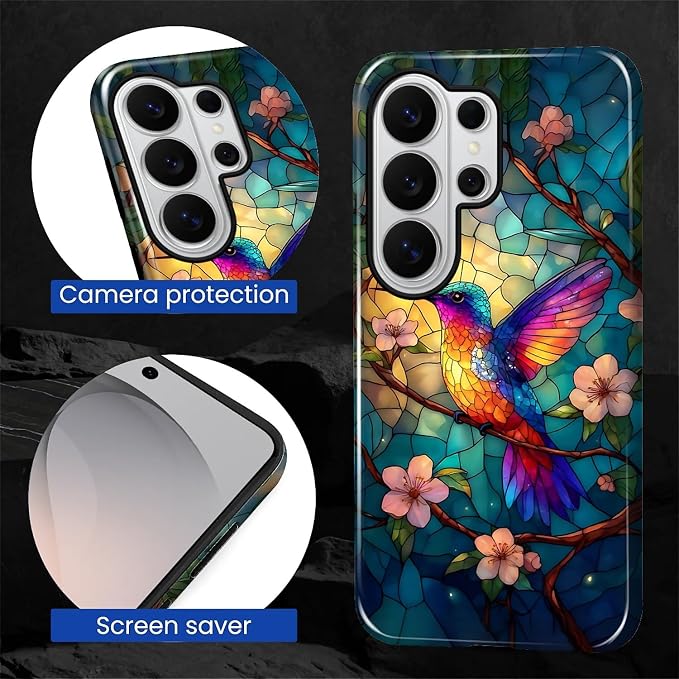 for Samsung Galaxy S26 Ultra Case, Stained Glass Hummingbird Pattern Glossy 2 - Image 5