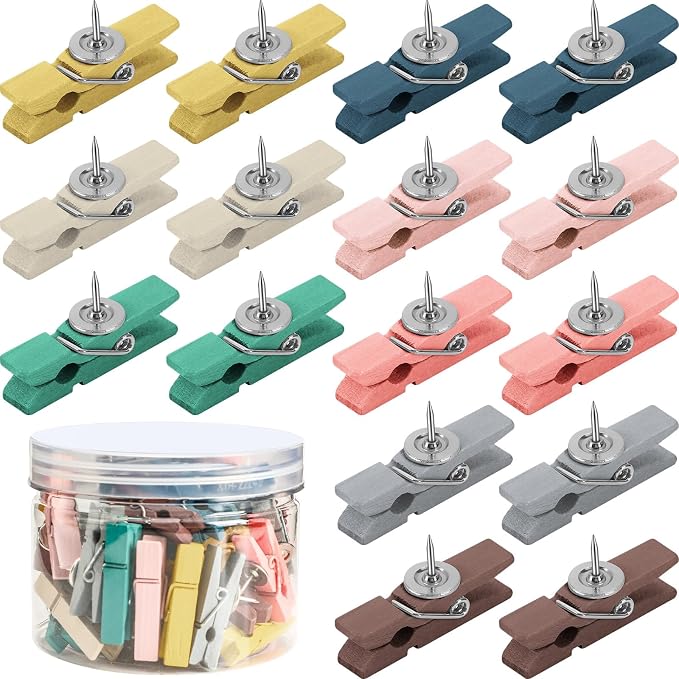 SANNIX 50Pcs Wooden Push Pin Clips, Morandi Wooden Clips by SANNIX